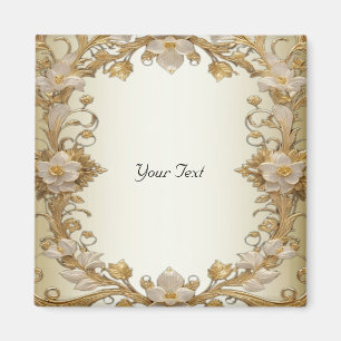 Imán decorativo de flores blancas doradas