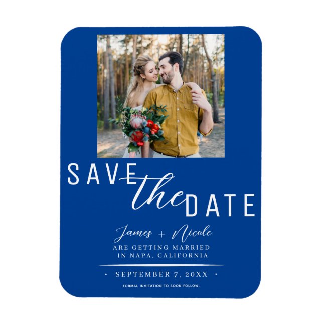 Imán Deep Blue Save the Date Photo Boda (Vertical)