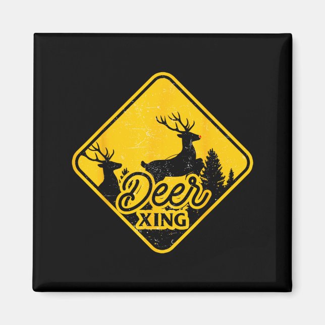 Imán Deer Crossing Sign Christmas Xing Reindeer Funny M (Frente)