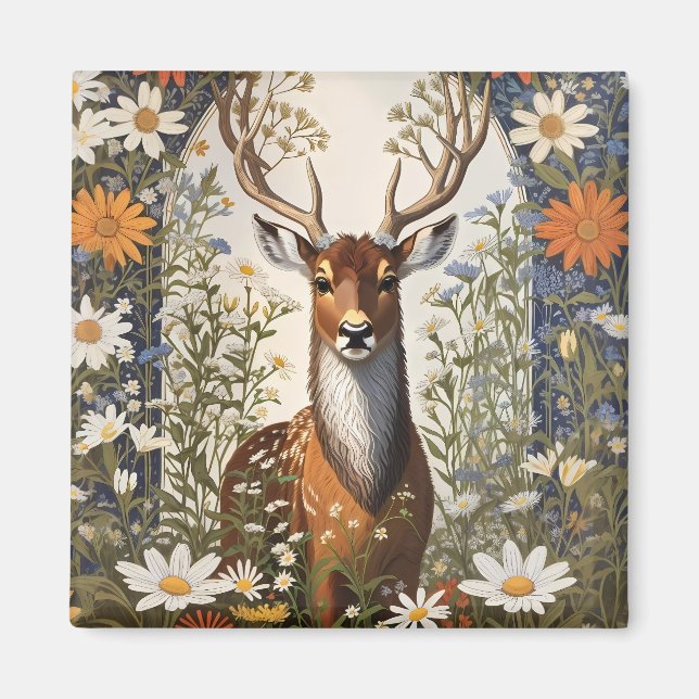 Imán Deer en medio de flores de margarita (Frente)