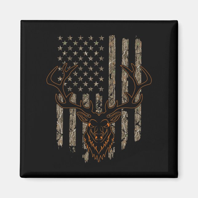 Imán Deer Hunter American Flag Tree Camouflage Deer Hun (Frente)