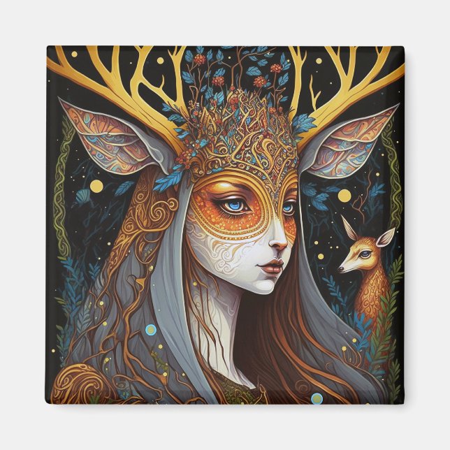 Imán Deer Lady Fantasy Art (Frente)