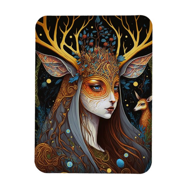 Imán Deer Lady Fantasy Art (Vertical)