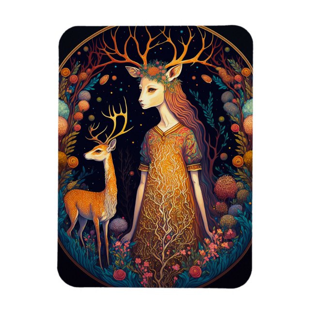 Imán Deer Lady Fantasy Art Magnet (Vertical)