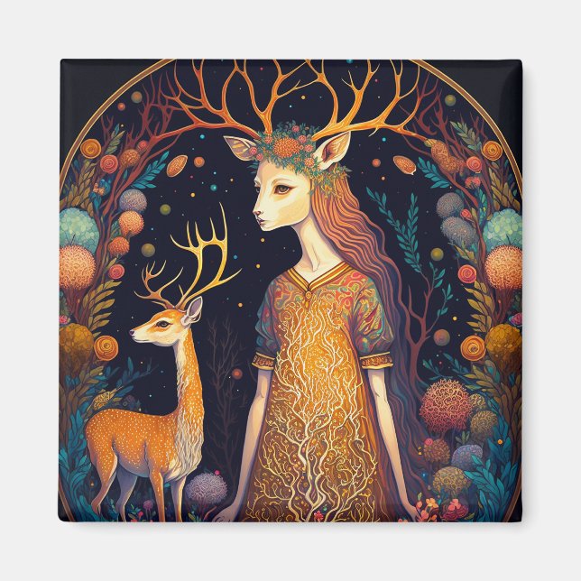 Imán Deer Lady Fantasy Art Magnet (Frente)