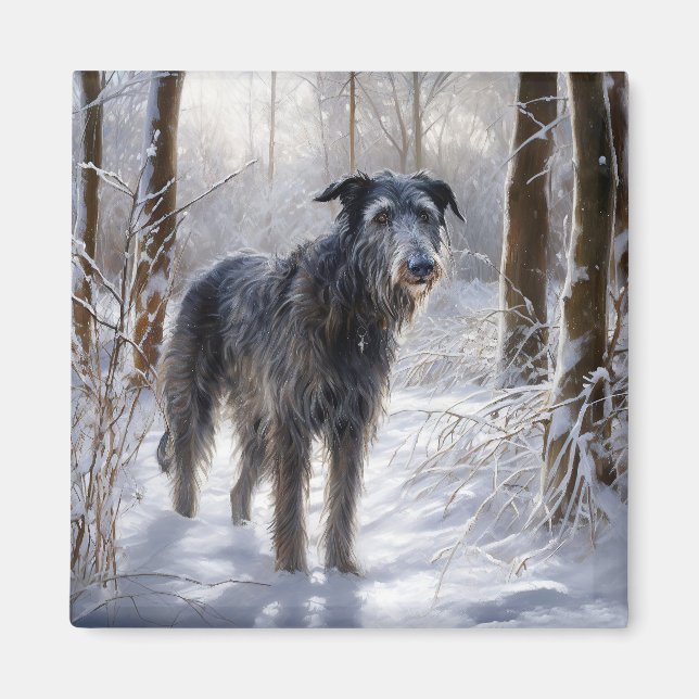 Imán Deerhound escocés deja que nieve Navidades (Frente)