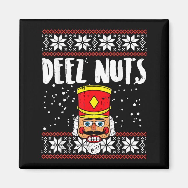 Imán Deez Nuts Nutcracker Funny Ugly Christmas Sweater  (Frente)
