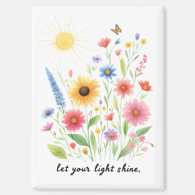 Imán Deja que tu luz brille flores y sol (Anverso)