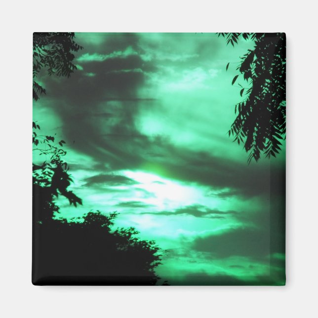 Imán del amanecer nublado verde (Frente)