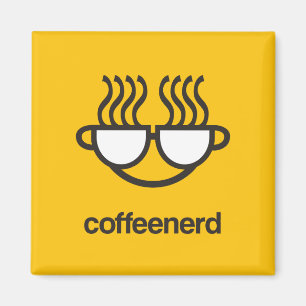 Imán del amarillo del empollón del café