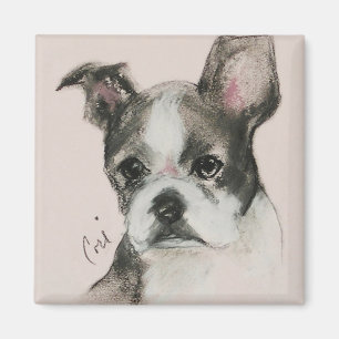 Imán del arte del perro de Boston Terrier
