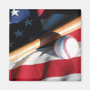 Imán del béisbol, del palo y de la bandera
