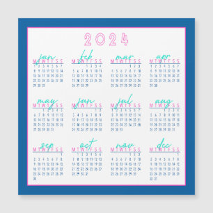 Imán del calendario de inicio de lunes 2024 azul y