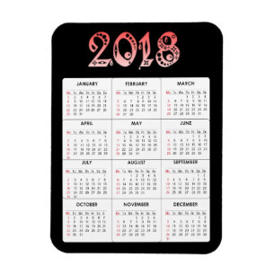 Imán del calendario del rojo 2018