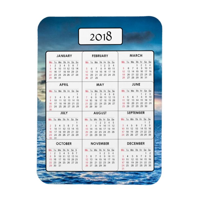 imán del calendario Ocean Sunset 2018 (Vertical)