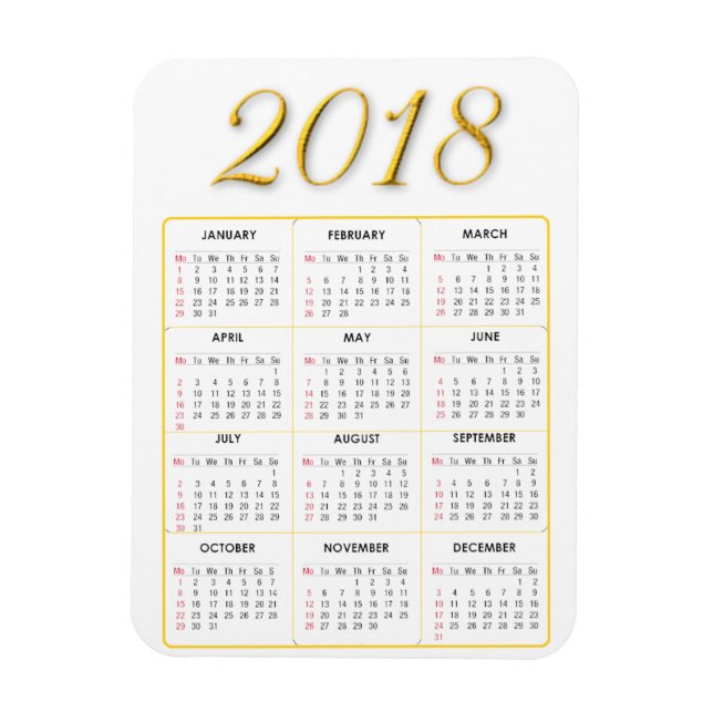 Imán del calendario Oro y Blanco 2018 (Vertical)