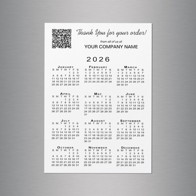 Imán del calendario QR Code 2026 (Business Thank You QR Code 2026 Calendar Magnet in situ)
