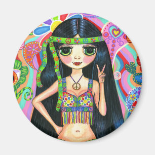Imán del chica del Hippie del signo de la paz