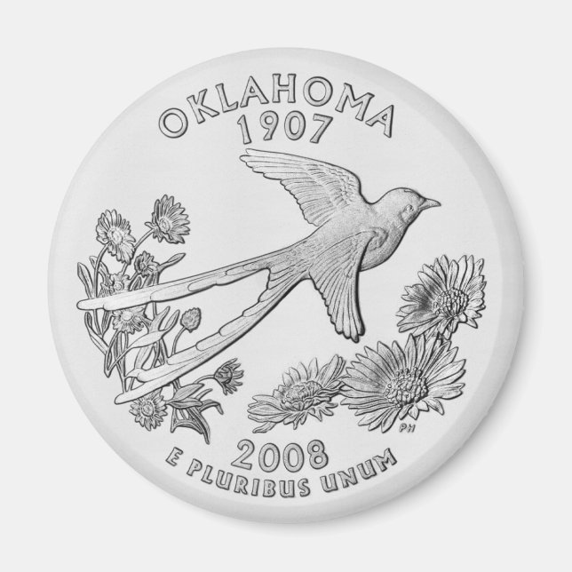Imán del cuarto de dólar del estado de Oklahoma (Frente)