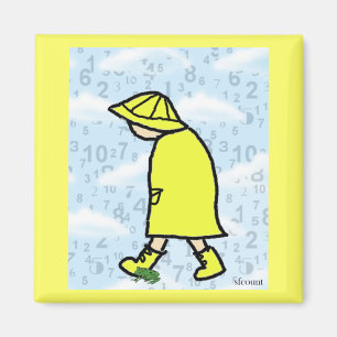 Imán del muchacho de día lluvioso