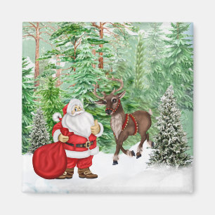 Imán del navidad con Santa y los ciervos