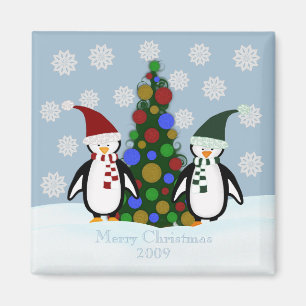 Imán del navidad de la familia del pingüino del