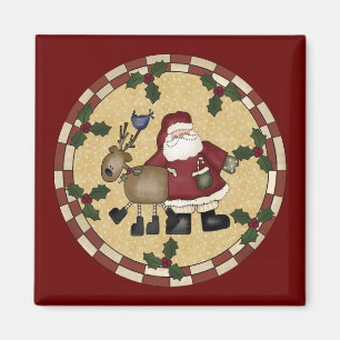 Imán del navidad de Papá Noel y del reno