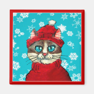 Imán del navidad del invierno del gato de la