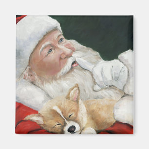 Imán del navidad del perrito de Santa y del Corgi