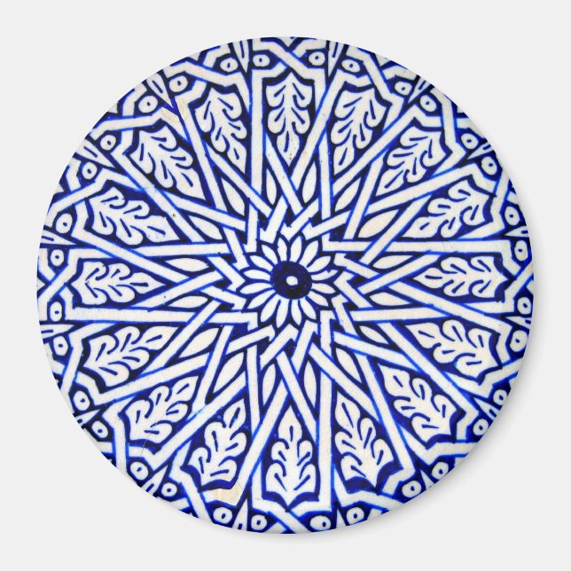 Imán del patrón de mosaico turco azul y blanco (Frente)