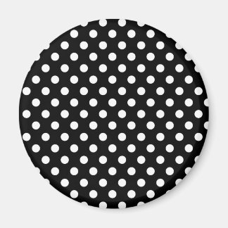 Imán del patrón de puntos de polka retro negro y b
