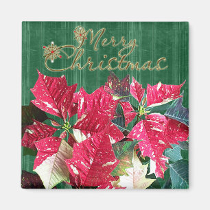 Imán del Poinsettia de las Felices Navidad