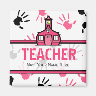 Imán del profesor - Huellas manuscritas rosas y ne