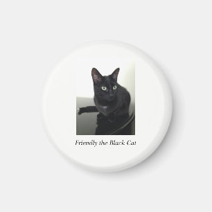 Imán del refrigerador del gato negro - redondo
