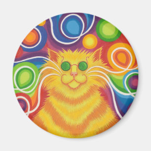 imán del refrigerador del Psy-gato-delic redondo