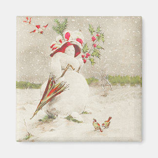Imán del vintage de Red Hat Snowwoman