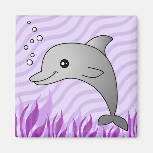 Imán Delfín gris lindo en agua púrpura