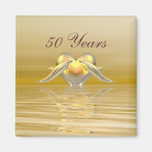 Imán Delfines del Aniversario Dorado y Corazón