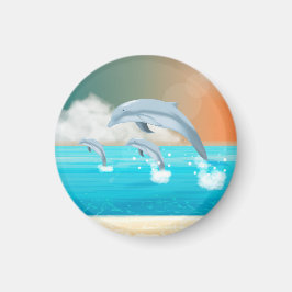 Imán delfines saltando en el océano