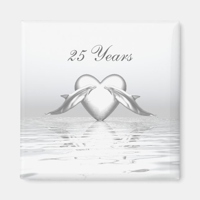 Imán Delfines y corazón de aniversario de plata (Frente)