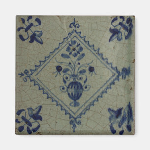 Imán Delft Blue Tile - Vase con flores y Bouquet Pi