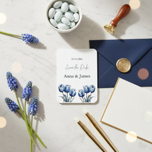 Imán Delft Blue Tulip, personalizado guardar la fecha
