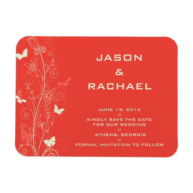 Imán Delicadas florales y mariposas salvan la fecha mag (Horizontal)