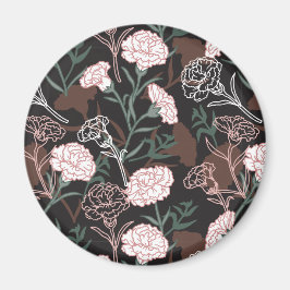 Imán Delicados claveles rosados con flores de hojas ver