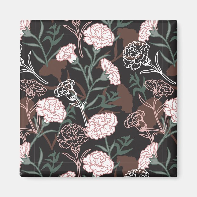 Imán Delicados claveles rosados con flores de hojas ver (Frente)