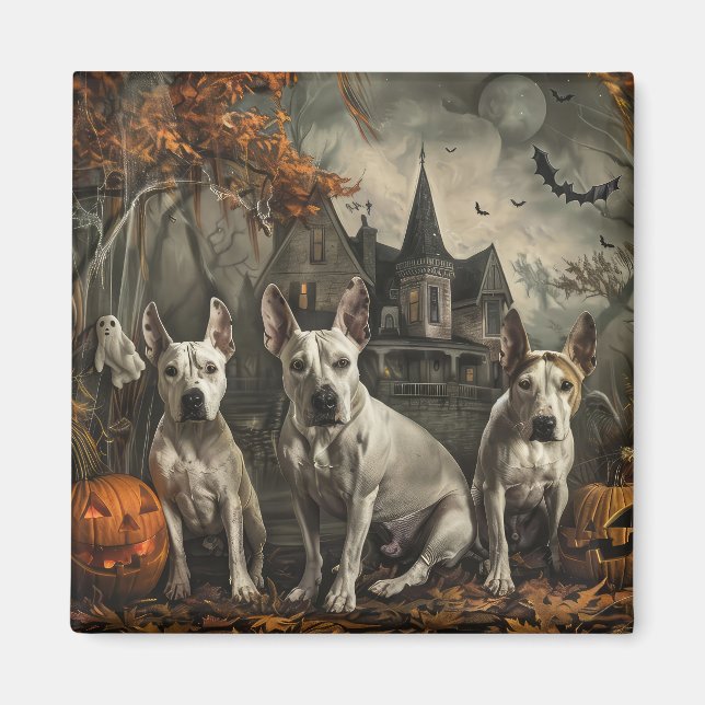 Imán Delicia Nocturna de Halloween para Bull Terrier (Frente)