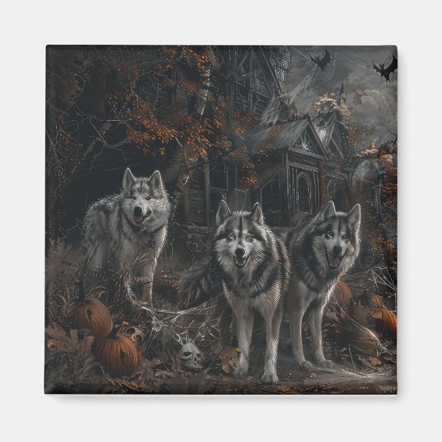 Imán Delicia Nocturna de Halloween para Perros Malamute (Frente)