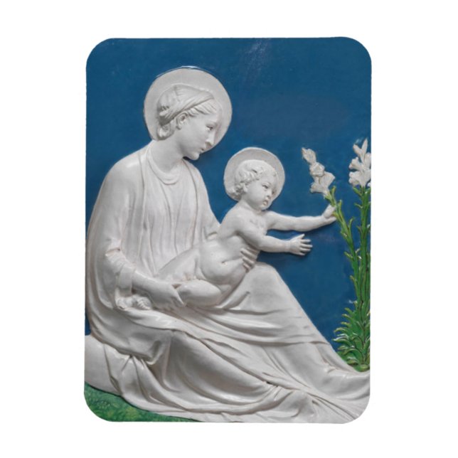 Imán Della Robbia Madonna y Child Blue White Lilies (Vertical)