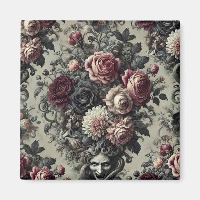 Imán 🩸 Dellamorte Dellamore - Diseño floral gótico (Frente)