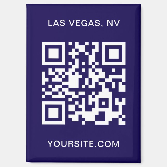 Imán Demostración de código QR moderno azul oscuro y bl (Anverso)